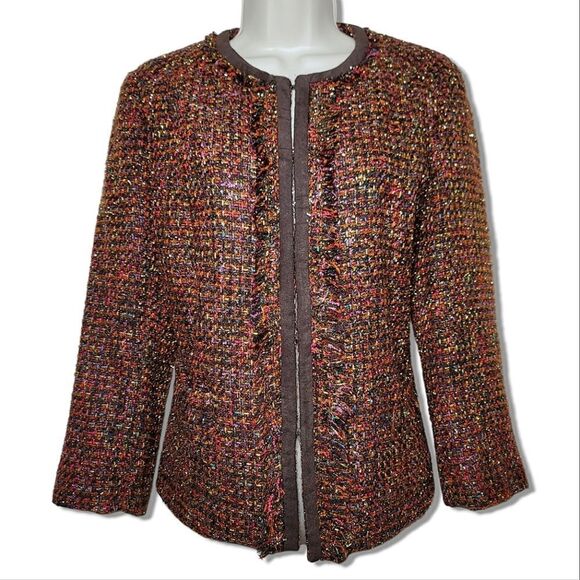 Chico's Tweed Confetti Metallic Rainbow Shine Vikey Sparkly Blazer Jacket - Picture 1 of 9